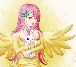 Size: 1301x1147 | Tagged: angel bunny, artist:quitoxica, derpibooru import, fluttershy, human, humanized, safe, winged humanization, wings