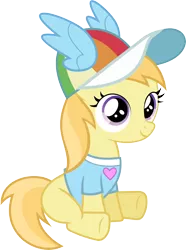 Size: 4000x5364 | Tagged: safe, artist:lumorn, derpibooru import, noi, earth pony, pony, the mysterious mare do well, amazing, clothes, excited, fangirl, female, filly, happy, hat, heart, rainbow dash fanclub, shirt, simple background, sitting, smiling, solo, t-shirt, transparent background, vector, wings