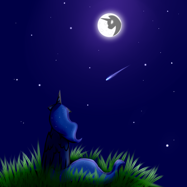 Size: 3000x3000 | Tagged: artist:rex42, derpibooru import, night, princess luna, safe, shooting star, sitting, solo