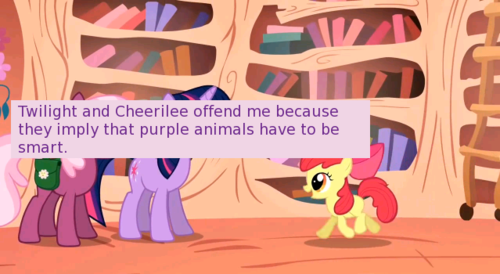 Size: 500x274 | Tagged: apple bloom, cheerilee, derpibooru import, meme, meta, offensive ponies, safe, screencap, text, the show stoppers, twilight sparkle