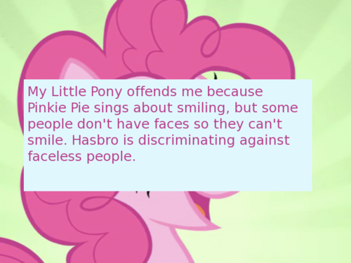 Size: 500x375 | Tagged: derpibooru import, meme, meta, offensive ponies, pinkie pie, safe, screencap, text