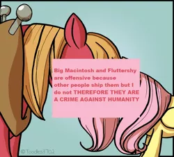 Size: 900x814 | Tagged: safe, derpibooru import, big macintosh, fluttershy, offensive ponies, female, fluttermac, male, meme, meta, shipping, straight, text