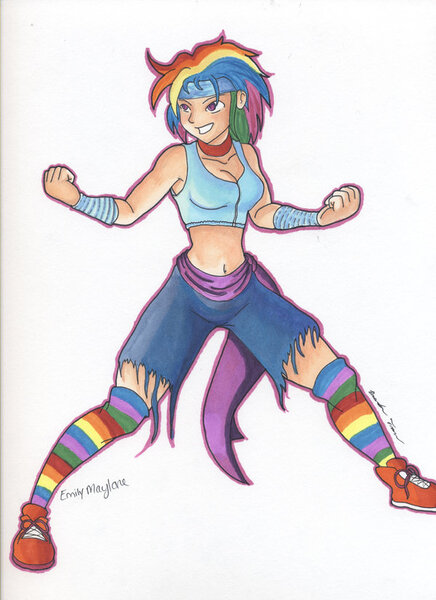 Size: 600x826 | Tagged: artist:finalroundstudios, derpibooru import, human, humanized, rainbow dash, safe, traditional art