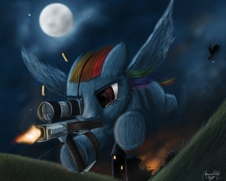 Size: 1280x1024 | Tagged: safe, artist:turbopower1000, derpibooru import, rainbow dash, pegasus, pony, crying, female, gun, mare, weapon