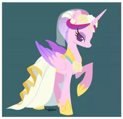 Size: 600x581 | Tagged: safe, artist:onlyahalfbreed, derpibooru import, princess cadance, alicorn, pony, clothes, colored, dress, female, flat colors, lidded eyes, raised hoof, signed, simple background, solo, veil, wedding dress