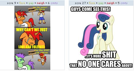 Size: 466x248 | Tagged: artist:equinox23, bon bon, brony, caption, clopper, derpibooru, derpibooru import, exploitable meme, human, image macro, internet, juxtaposition, juxtaposition win, meme, meta, oc, reaction image, safe, sweetie drops, text, vulgar