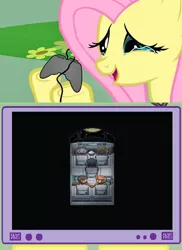 Size: 562x770 | Tagged: derpibooru import, exploitable meme, fluttercry, fluttershy, gamershy, game:to the moon, meme, obligatory pony, safe, tv meme