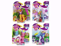 Size: 752x564 | Tagged: safe, derpibooru import, official, masquerade, pinkie pie, rainbow dash, rarity, sunset shimmer, pony, brushable, crystal princess celebration, mask, masked shimmer, toy