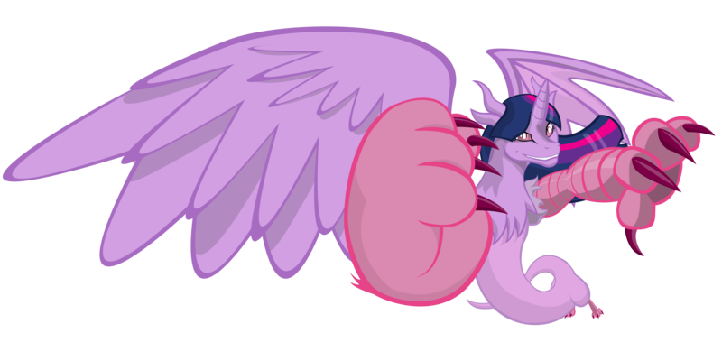 Size: 5000x2500 | Tagged: safe, artist:gatesmccloud, derpibooru import, twilight sparkle, twilight sparkle (alicorn), alicorn, draconequus, pony, draconequified, female, offscreen character, pov, simple background, solo, species swap, spread wings, transparent background, twikonequus, wings