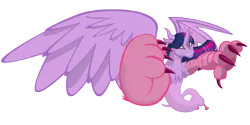 Size: 5000x2500 | Tagged: safe, artist:gatesmccloud, derpibooru import, twilight sparkle, twilight sparkle (alicorn), alicorn, draconequus, pony, draconequified, female, offscreen character, pov, simple background, solo, species swap, spread wings, transparent background, twikonequus, wings