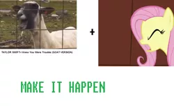 Size: 1152x700 | Tagged: derpibooru import, exploitable meme, fixedsys, fluttershy, goat, green isn't your color, i knew you were trouble, lostprophets, make it happen, meme, parody, safe, screaming, song, taylor swift, trouble