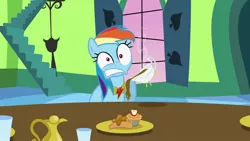 Size: 1920x1080 | Tagged: safe, derpibooru import, screencap, rainbow dash, pony, keep calm and flutter on, faic, female, funny, funny as hell, gravy, gravy boat, mare, out of context, solo, wide eyes