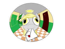 Size: 3440x2632 | Tagged: safe, artist:wesmir, derpibooru import, derpy hooves, pegasus, pony, female, fisheye lens, hallway, letter, mail, mare, mouth hold