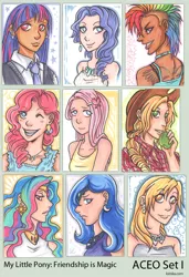 Size: 800x1171 | Tagged: applejack, artist:kiriska, derpibooru import, derpy hooves, fluttershy, human, humanized, mane six, pinkie pie, princess celestia, princess luna, rainbow dash, rarity, safe, traditional art, twilight sparkle