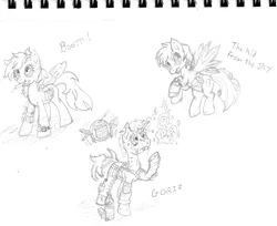 Size: 1000x816 | Tagged: artist:blazang, boom, derpibooru import, fallout equestria, gorriz, oc, safe, the kid, unofficial characters only