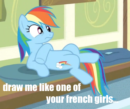 Size: 422x352 | Tagged: caption, cropped, derpibooru import, draw me like one of your french girls, edit, edited screencap, image macro, pose, rainbow dash, read it and weep, safe, screencap, solo, text, titanic