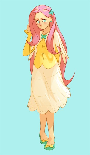 Size: 800x1362 | Tagged: artist:pockyy, derpibooru import, fluttershy, human, humanized, safe, solo