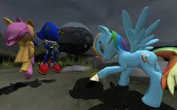 Size: 1280x800 | Tagged: safe, artist:dirtpeanut, derpibooru import, rainbow dash, scootaloo, 3d, chaos emerald, crossover, doctor eggman, gmod, image, jpeg, metal sonic, sonic the hedgehog, sonic the hedgehog (series)