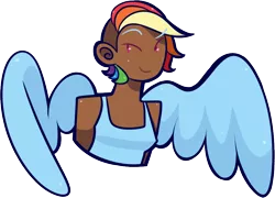 Size: 942x678 | Tagged: artist:favouritefi, dark skin, derpibooru import, human, humanized, rainbow dash, safe, solo, undercut, winged humanization, wings