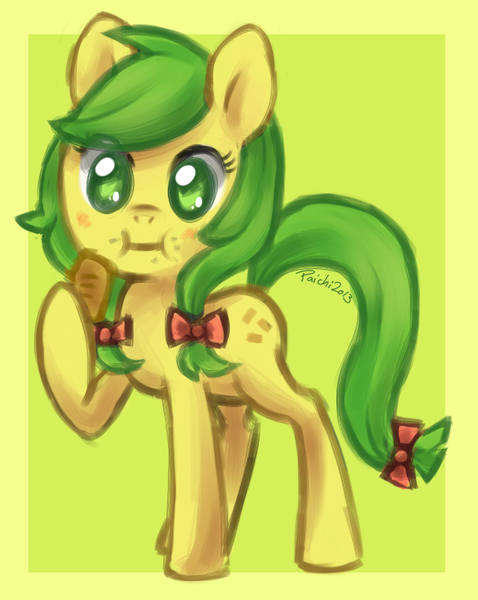 Size: 641x804 | Tagged: apple family member, apple fritter, apple fritter (food), artist:magicalcat, derpibooru import, eating, food, safe, solo