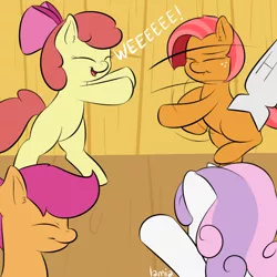 Size: 800x800 | Tagged: safe, artist:lamia, derpibooru import, apple bloom, babs seed, scootaloo, sweetie belle, atomic bomb, clubhouse, crusaders clubhouse, cute, cutie mark crusaders, h-bomb, hydrogen bomb, nuclear weapon, the demented cartoon movie, this will end in tears, this will end in tears and/or death and/or covered in tree sap, tree sap and pine needles, weapon