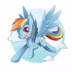 Size: 1181x1181 | Tagged: safe, artist:jimmy2929, derpibooru import, rainbow dash, pegasus, pony, cloud, cloudy, cute, dashabetes, female, mare, open mouth, pixiv, sky, smiling, solo, spread wings, wings