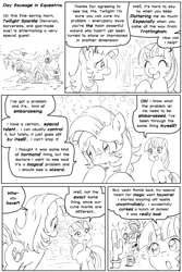 Size: 800x1200 | Tagged: artist:p.chronos, comic, derpibooru import, dialogue, golden oaks library, grayscale, human, humanized, lineart, lyra heartstrings, monochrome, oc, oc:milky way, safe, twilight sparkle