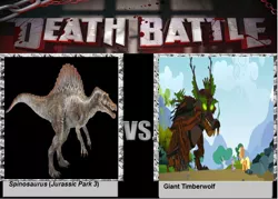 Size: 700x500 | Tagged: death battle, derpibooru import, dinosaur, exploitable meme, jurassic park, jurassic park 3, king timber wolf, meme, safe, spinosaurus, timber wolf