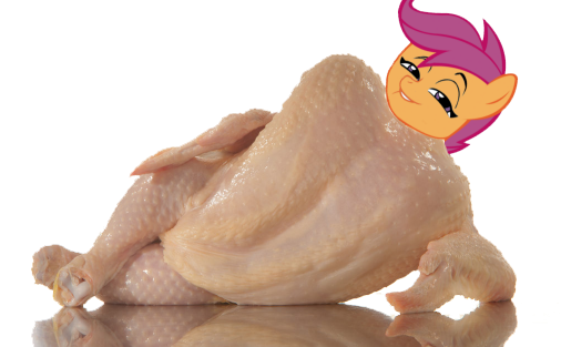 Size: 506x313 | Tagged: bedroom eyes, bird, chicken, chickun, derpibooru import, exploitable meme, faic, forced meme, funny, lip bite, meme, not salmon, safe, scootachicken, scootaloo, sultry pose, turkey, wat