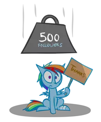 Size: 660x800 | Tagged: abuse, artist:lazy, ask dashed rainbow, bandage, danger, dashabuse, dashed rainbow, derpibooru import, followers, frown, imminent death, injured, milestone, rainbow dash, safe, sign, simple background, thanks, transparent background, tumblr, weight