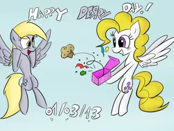 Size: 1600x1200 | Tagged: safe, artist:tixolseyerk, derpibooru import, derpy hooves, surprise, pegasus, pony, derpy day, derpy day 2013, female, g1, g1 to g4, generation leap, mare