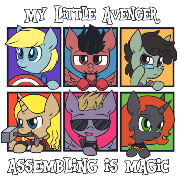 Size: 800x807 | Tagged: safe, artist:ecokitty, derpibooru import, ponified, pony, avengers, black widow (marvel), bruce banner, captain america, hawkeye, iron man, steve rogers, the incredible hulk, thor, tony stark