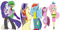 Size: 7000x3000 | Tagged: safe, artist:reneesdetermination, derpibooru import, applejack, fluttershy, pinkie pie, rainbow dash, rarity, spike, twilight sparkle, anthro, female, lesbian, male, mane seven, mane six, shipping, sparity, straight, twijack