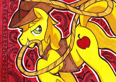 Size: 400x284 | Tagged: safe, artist:mmmenagerie, derpibooru import, braeburn, butt, plot, solo, traditional art