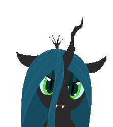 Size: 400x450 | Tagged: safe, artist:tomdantherock, derpibooru import, queen chrysalis, changeling, changeling queen, animated, crown, cute, cutealis, fangs, female, fourth wall, jewelry, licking, licking screen, looking at you, regalia, tongue out