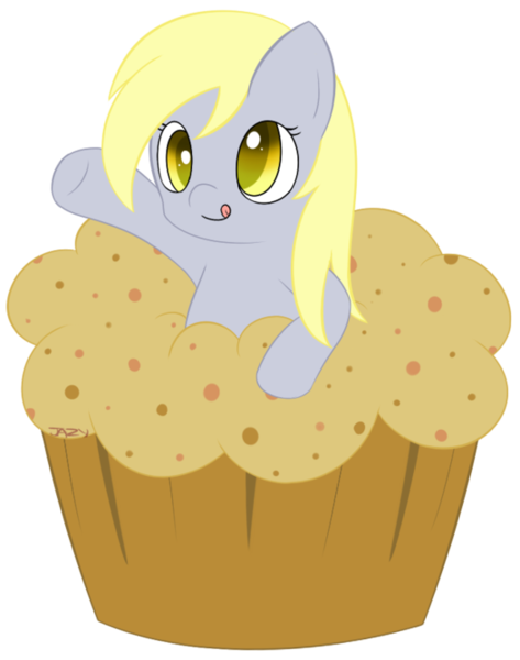 Size: 600x761 | Tagged: safe, artist:pokumii, derpibooru import, derpy hooves, pegasus, pony, female, food, giant muffin, mare, muffin, solo