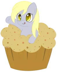 Size: 600x761 | Tagged: safe, artist:pokumii, derpibooru import, derpy hooves, pegasus, pony, female, food, giant muffin, mare, muffin, solo