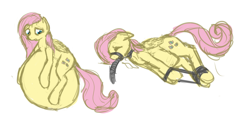 Size: 2500x1217 | Tagged: artist:kaykay430, bondage, collar, derpibooru import, fat, female, fluttershy, force feeding, hose, inflation, questionable, semi-grimdark, solo, solo female