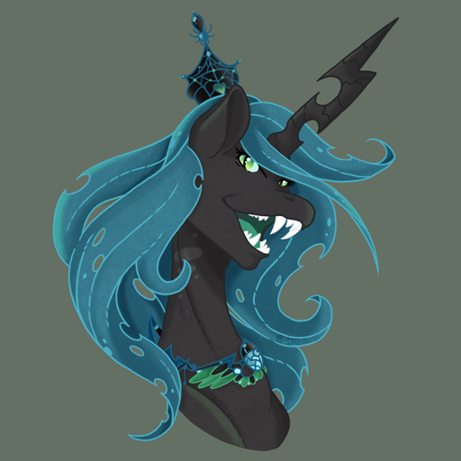 Size: 512x512 | Tagged: artist:rottingroot, changeling, changeling queen, crown, derpibooru import, fangs, female, jewelry, necklace, queen chrysalis, regalia, safe, solo