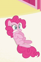 Size: 299x453 | Tagged: animated, derpibooru import, griffon the brush off, hiccups, hoofy-kicks, laughing, pinkie pie, safe, screencap, solo