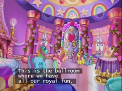 Size: 640x480 | Tagged: ballroom, brights brightly, cheerilee (g3), crystal rainbow castle, derpibooru import, g3, greetings from unicornia, rarity (g3), safe, subtitles, unicornia, whistle wishes