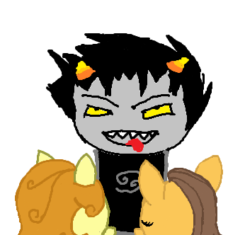 Size: 346x332 | Tagged: artist:guybrush, caramel, carrot top, crossover, derpibooru import, golden harvest, homestuck, karkat vantas, questionable