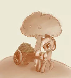 Size: 3200x3500 | Tagged: apple, applejack, artist:caumen, cart, derpibooru import, food, safe, solo, tree