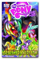 Size: 292x428 | Tagged: applejack, comic, comic cover, cover, derpibooru import, fluttershy, idw, mane six, official, official comic, pinkie pie, queen chrysalis, rainbow dash, rarity, safe, twilight sparkle