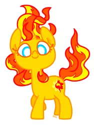 Size: 600x800 | Tagged: safe, artist:hamigaki-momo, derpibooru import, sunset shimmer, pony, unicorn, cute, daaaaaaaaaaaw, fiery shimmer, fire head, happy, looking at you, mane of fire, rapidash shimmer, shimmerbetes, simple background, smiling, solo, white background