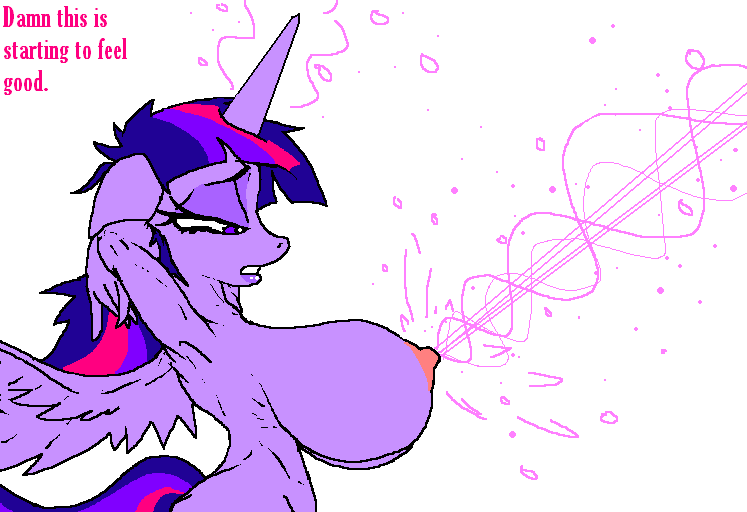 Size: 747x512 | Tagged: alicorn, alternative lactation, anthro, armpits, artist:vinny van yiffy, big breasts, blast, breasts, busty twilight sparkle, derpibooru import, female, huge breasts, hyper lactation, lactation, laser boobs, lidded eyes, magic, magic blast, milk, milk squirt, nipples, nudity, questionable, solo, solo female, twilight sparkle, twilight sparkle (alicorn), wat, weaponized boobs