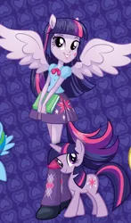 Size: 332x565 | Tagged: safe, derpibooru import, official, twilight sparkle, twilight sparkle (alicorn), alicorn, pony, unicorn, equestria girls, equestria girls (movie), box art, cardboard twilight, eqg promo pose set, equestria girls plus, human ponidox, self ponidox, stock vector, twoiloight spahkle, twolight, unicorn twilight