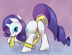 Size: 1700x1300 | Tagged: suggestive, artist:ponchuzn, derpibooru import, rarity, pony, unicorn, butt, female, looking at you, measuring tape, plot, solo, solo female