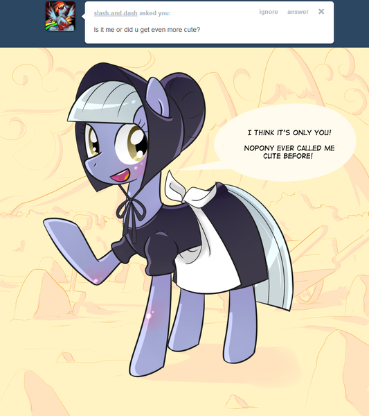 Size: 800x900 | Tagged: artist:frankier77, ask, ask pinkamena diane pie, clothes, derpibooru import, limestone pie, maid, safe, solo, tumblr