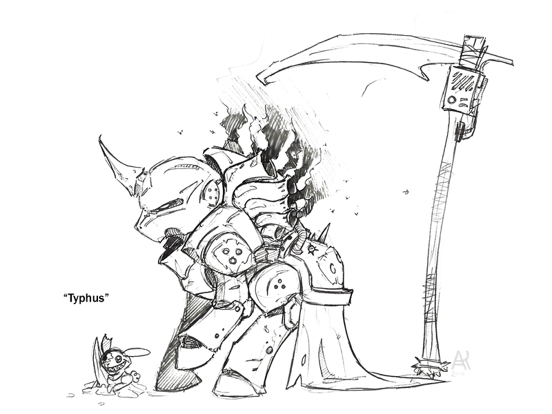 Size: 1600x1200 | Tagged: safe, artist:poniesofthekeene, derpibooru import, ponified, pony, rabbit, animal, chaos space marine, death guard, nurgle, scythe, space marine, typhus, warhammer (game), warhammer 40k